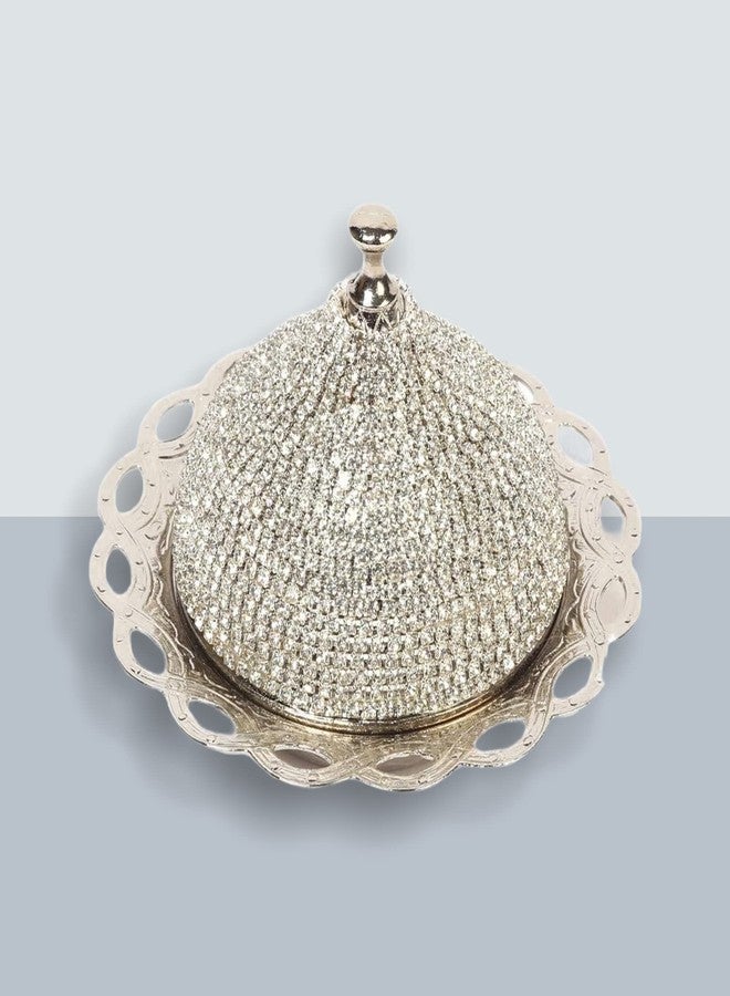 Alisveristime Coated Handmade Brass Sugar Chocolate Candy Bowl Serving Dish with Lid (Crystal) (Silver) - Image 5