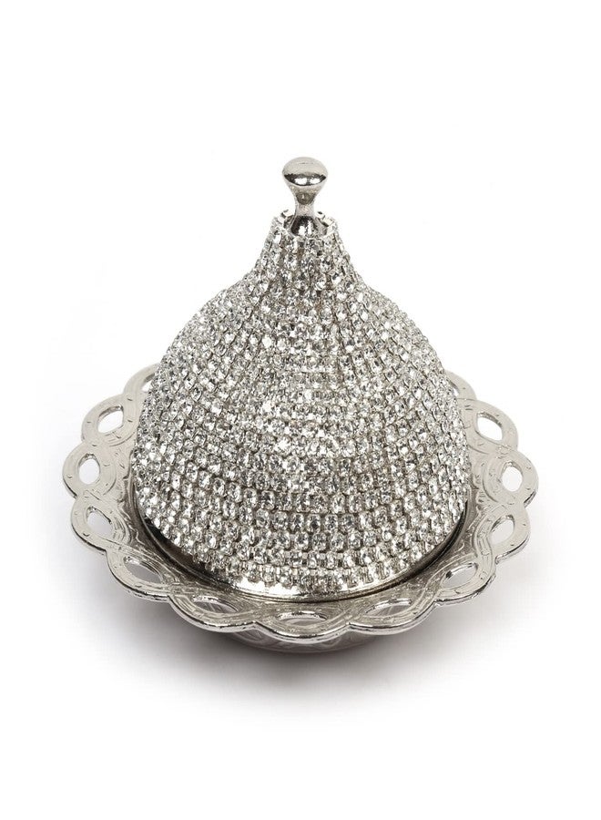 Alisveristime Coated Handmade Brass Sugar Chocolate Candy Bowl Serving Dish with Lid (Crystal) (Silver) - Image 1