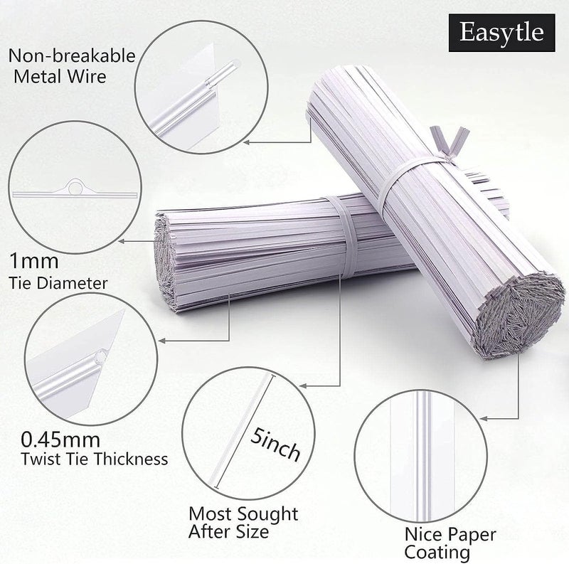 Easytle 600 Pcs 5" White Paper Twist Ties Bread Ties White Twist Ties Twisty-Ties Bag Ties Twist Ties for Bags Bread Wire Ties Twist Tie for Party Cello Candy Bread Coffee Bags Cake Pops - Image 2