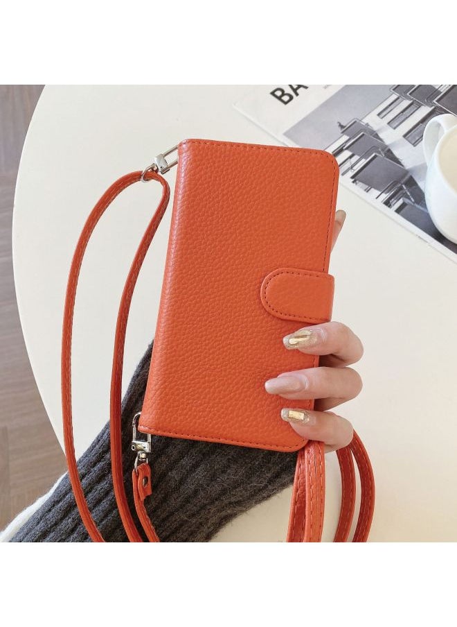 Suitable For Iphone15 Protective Case For Iphone14pro Litchi Pattern Insert Card Left And Right Insert Card Leather Case 15pro Max Women-Color:Lychee Pattern Left And Right Crossbody White-Applicable Model:For Iphone13pro