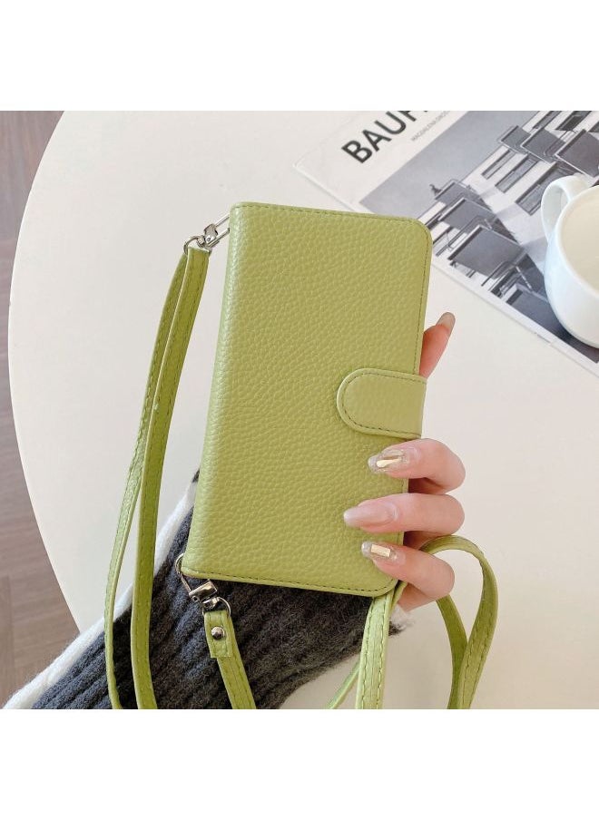Suitable For Iphone15 Protective Case For Iphone14pro Litchi Pattern Insert Card Left And Right Insert Card Leather Case 15pro Max Women-Color:Lychee Pattern Left And Right Crossbody White-Applicable Model:For Iphone13pro