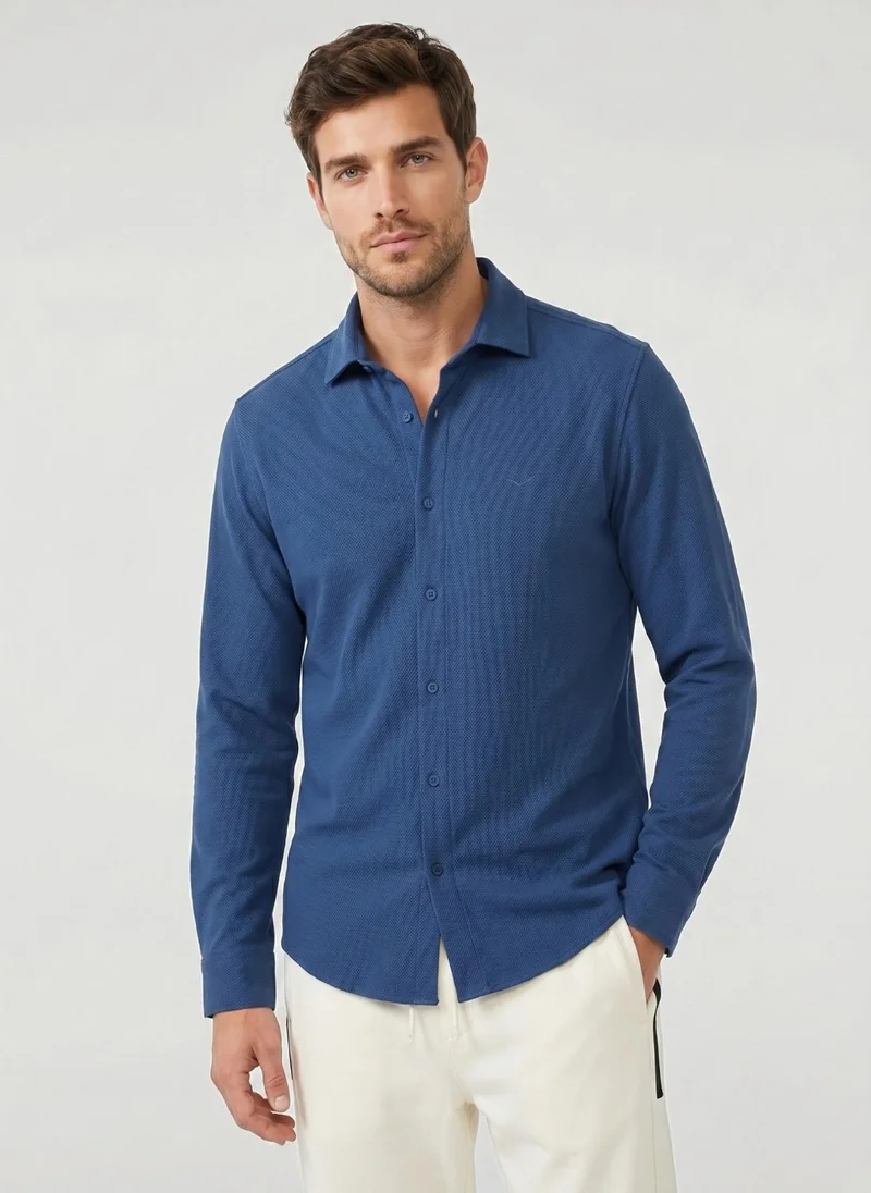 نوبيرو Nobero Textured Popcorn Shirt for Men | Cotton Shirts for Men in 280 GSM Popcorn Knit | Stand Collar | Regular Fit | Full Sleeve