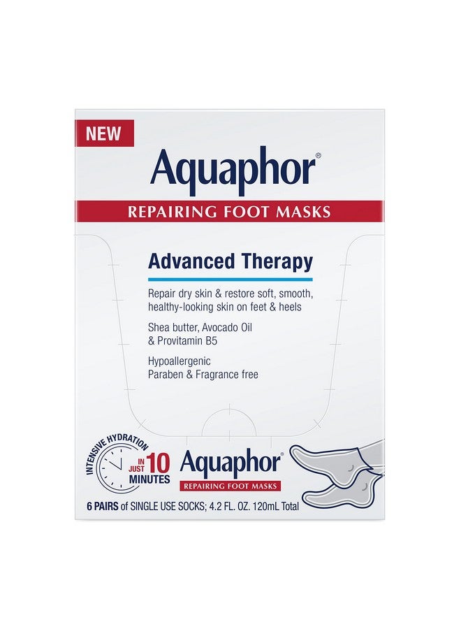 Aquaphor Aquaphor Repairing Foot Masks, Moisturizing Socks for Dry Feet, Hydrating Foot Care Treatment with Avocado Oil and Shea Butter, Pack of 6 - Image 1