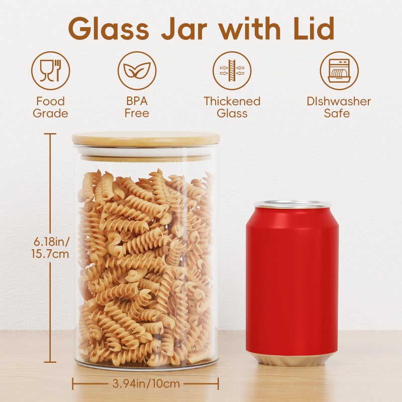 KOIKEY Sugar Jar Glass Salt Container,32 Ounces Clear Airtight Caning with Bamboo Lid, Storage Overnight Oats, Salts, Coffee Bean, Spice, Creamer, Food Organizer, Pack of 6 - Image 2