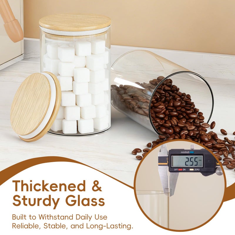 KOIKEY Sugar Jar Glass Salt Container,32 Ounces Clear Airtight Caning with Bamboo Lid, Storage Overnight Oats, Salts, Coffee Bean, Spice, Creamer, Food Organizer, Pack of 6 - Image 5