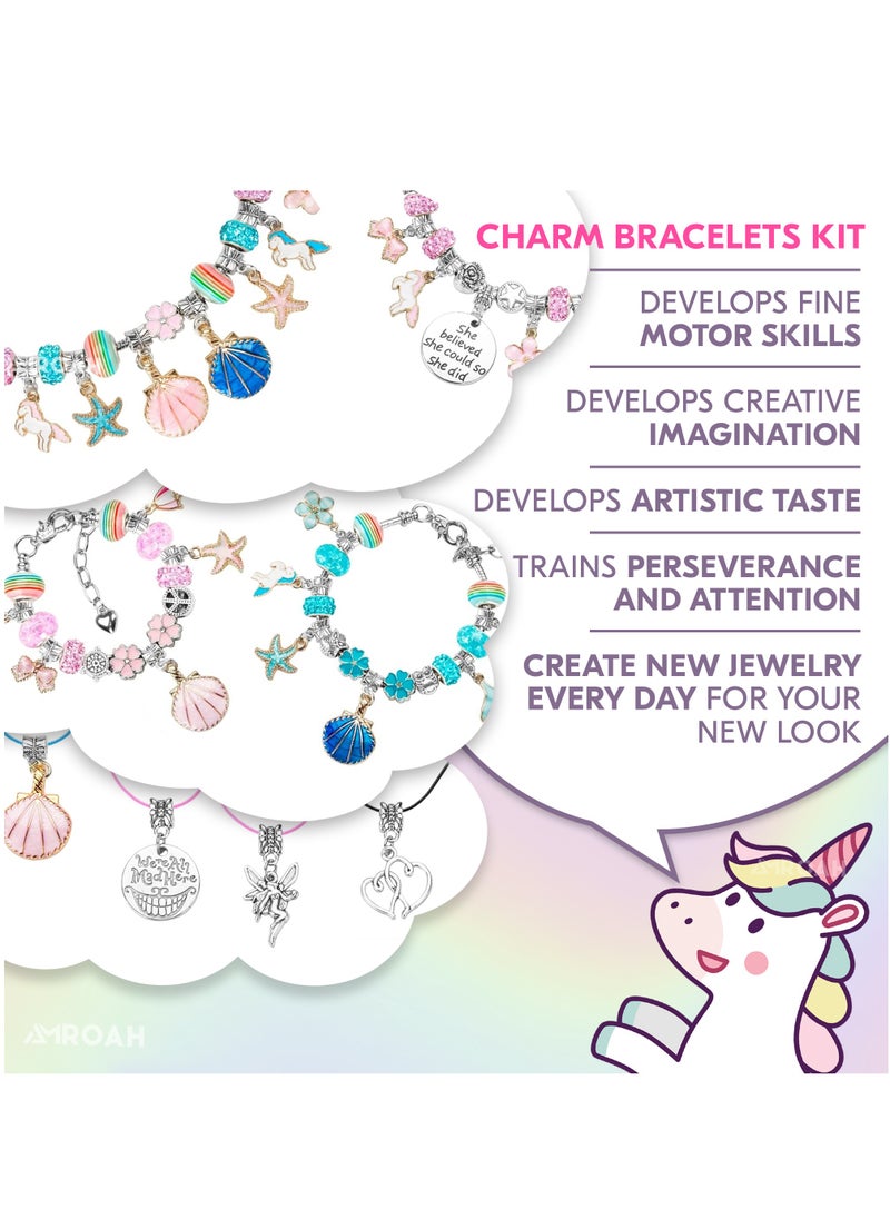 AMROAH 102 Pieces Charm Bracelets Kit, Jewerly Cute Creativity Toy Making Bracelets Kit Necklace with Unicorn Diy Craft Set Birthday Gift Present for Girl Teen Age 4 5 6 7 8 9 10 11 12 Year Old  - Image 2