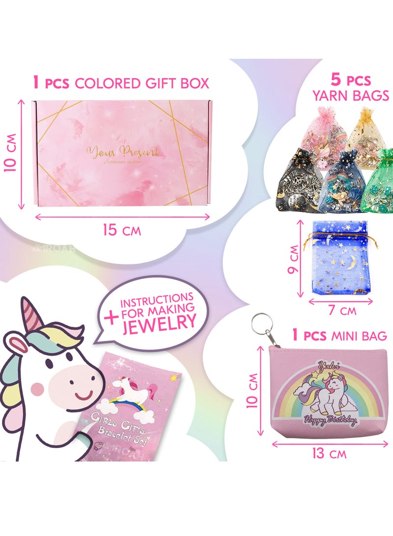 102 Pieces Charm Bracelets Kit, Jewerly Cute Creativity Toy Making Bracelets Kit Necklace with Unicorn Diy Craft Set Birthday Gift Present for Girl Teen Age 4 5 6 7 8 9 10 11 12 Year Old