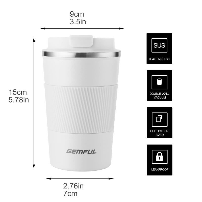 GEMFUL كوب تامبلر جيمفول مزدوج الفجوة من الفولاذ المقاوم للصدأ لعزل الحرارة لأكواب القهوة للمشروبات الباردة والساخنة 12 أونصة - Image 2