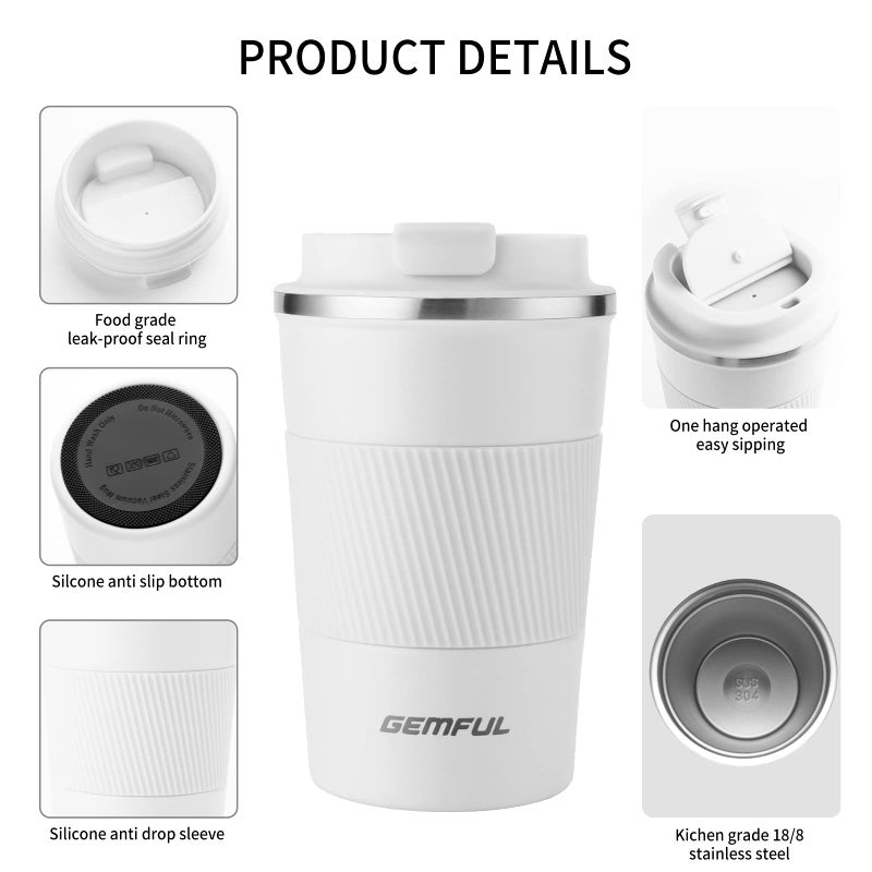 GEMFUL كوب تامبلر جيمفول مزدوج الفجوة من الفولاذ المقاوم للصدأ لعزل الحرارة لأكواب القهوة للمشروبات الباردة والساخنة 12 أونصة - Image 4