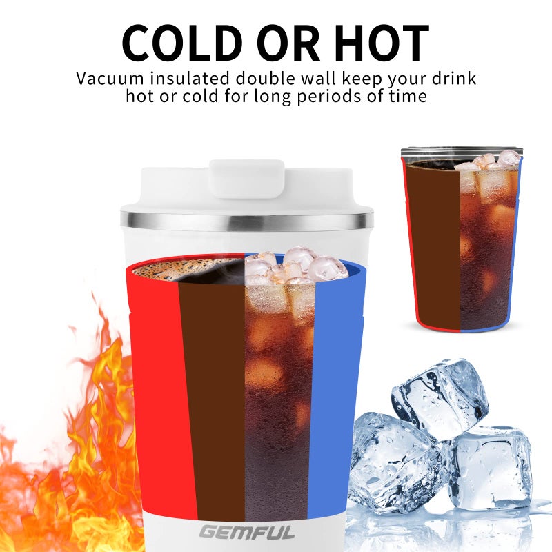 GEMFUL كوب تامبلر جيمفول مزدوج الفجوة من الفولاذ المقاوم للصدأ لعزل الحرارة لأكواب القهوة للمشروبات الباردة والساخنة 12 أونصة - Image 5