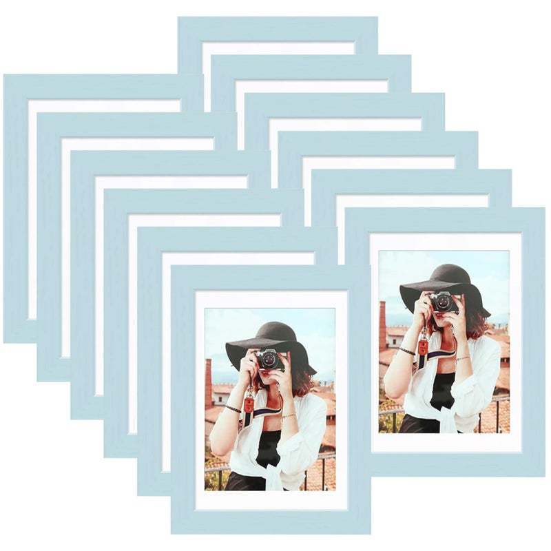 PICRIT 5x7 إطار الصورة لتصاعد الجدار أو جدول عرض أعلى عرض من 12 عرض 4 × 6 مع حصيرة أو 5x7 بدون حصيرة الأزرق. - Image 1