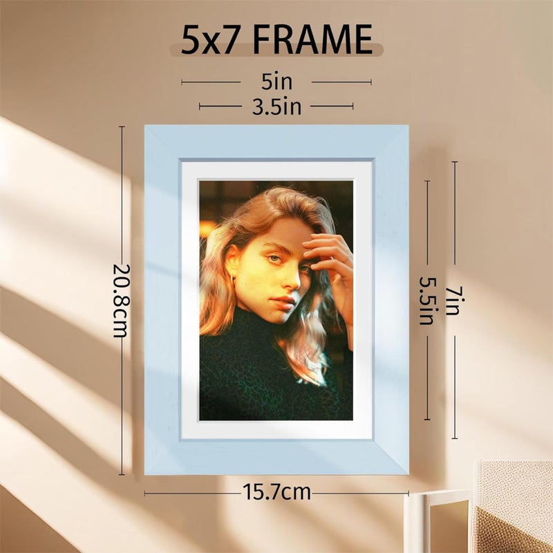 PICRIT 5x7 إطار الصورة لتصاعد الجدار أو جدول عرض أعلى عرض من 12 عرض 4 × 6 مع حصيرة أو 5x7 بدون حصيرة الأزرق. - Image 2