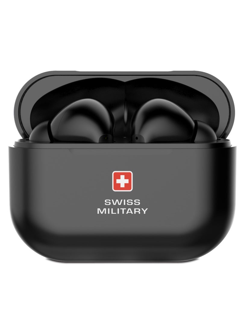 SWISS MILITARY Swiss Military Delta True Wireless In-Ear Earbuds: Deep Bass, Mic for Calls, HD Sound, Type-C Fast Charging, Auto Pairing & Connectivity. Compatible with Apple, Samsung & More. - Black  - Image 3