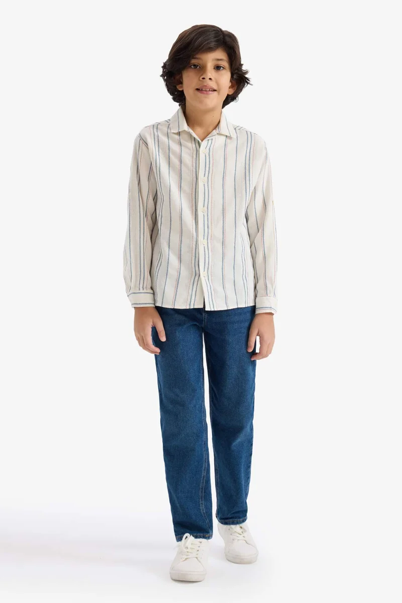 ديفاكتو Boy Oversize Polo Collar Striped Shirt