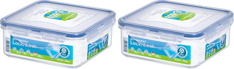 LocknLock HPL823 Food Container, Clear, 870 ml, Square, Plastic (Pack of 2) - Image 1