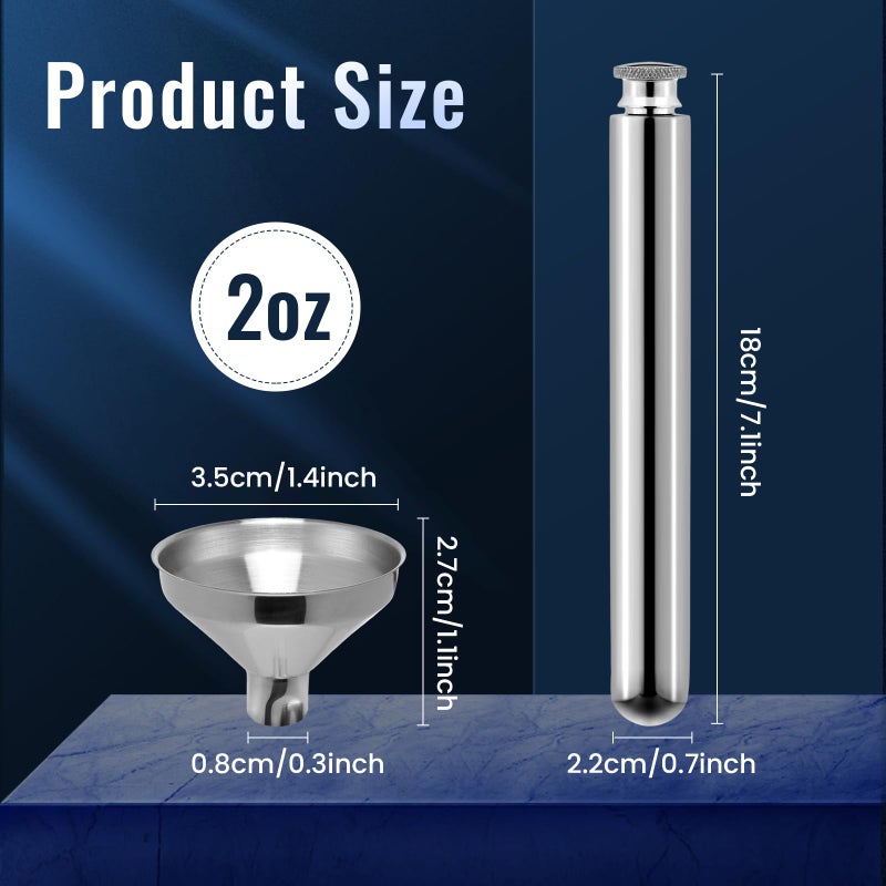 RAYNAG 2 oz Mini Stainless Steel Flask & Funnel Set, Pocket Hip Flask, Liquor Bottle, Cylinder, Silver - Image 2