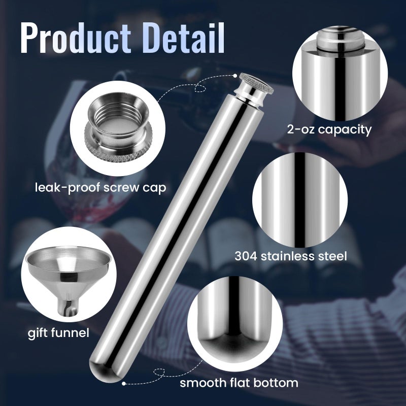 RAYNAG 2 oz Mini Stainless Steel Flask & Funnel Set, Pocket Hip Flask, Liquor Bottle, Cylinder, Silver - Image 4
