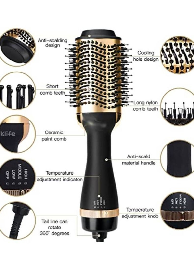 DSP One-Step Hair Dryer Brush For Styling and Frizz Control Negative Ionic Hot Air Brush Volumizer Ceramic Coating Gold - Image 3