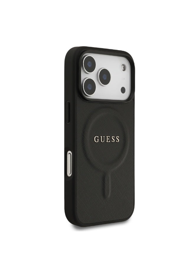 GUESS iPhone 17 Pro MagSafe PU Saffiano Leather Case With Classic Logo  / Magsafe Compatible / Ultra Slim / lightweight design / Easy Installation - Black - Image 4