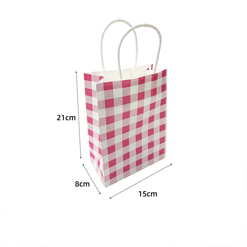 Colorful Plaid Paper Plates Cups Disposable Party Tableware Set 10 medium pink checkered paper bags 