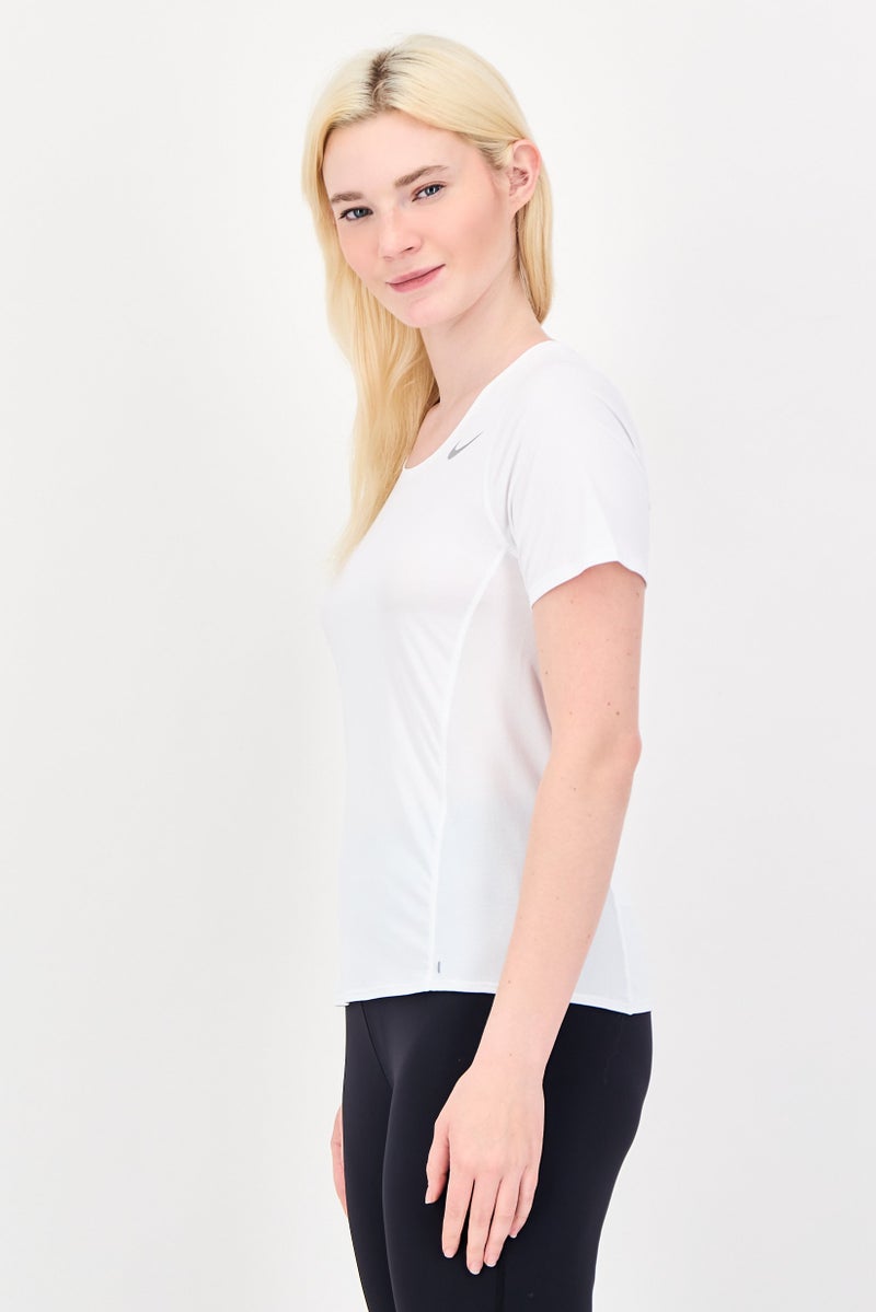 Nike Women Dri Fit Short Sleeve Running Top, White - Image 3