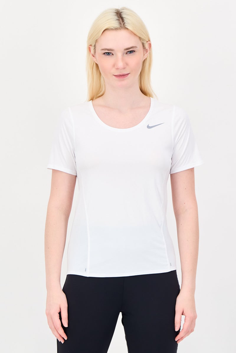 Nike Women Dri Fit Short Sleeve Running Top, White - Image 1
