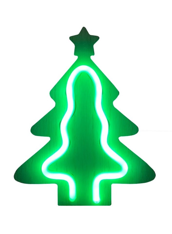 Salla Wooden Neon Festive Tree Light 21x17cm - Image 1