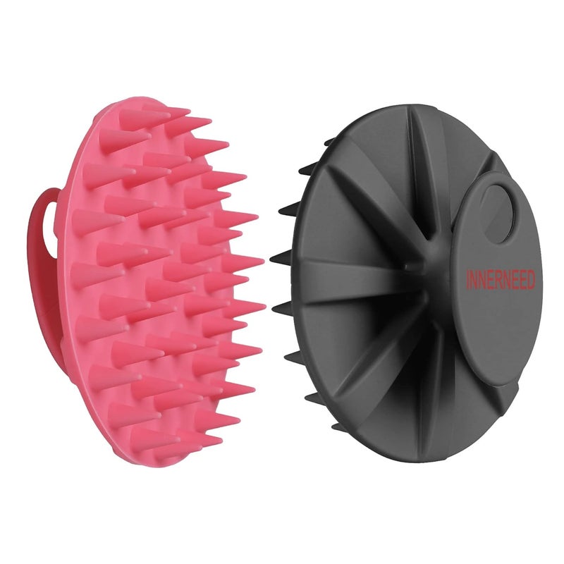 Innerneed Scalp Massager Shampoo Brush, Wet & Dry Manual Scalp Care Head Scrubber Hair Washing, Soft Silicone Bristles, for Hair Growth, Dandruff Removal (Black+Pink) - Image 1