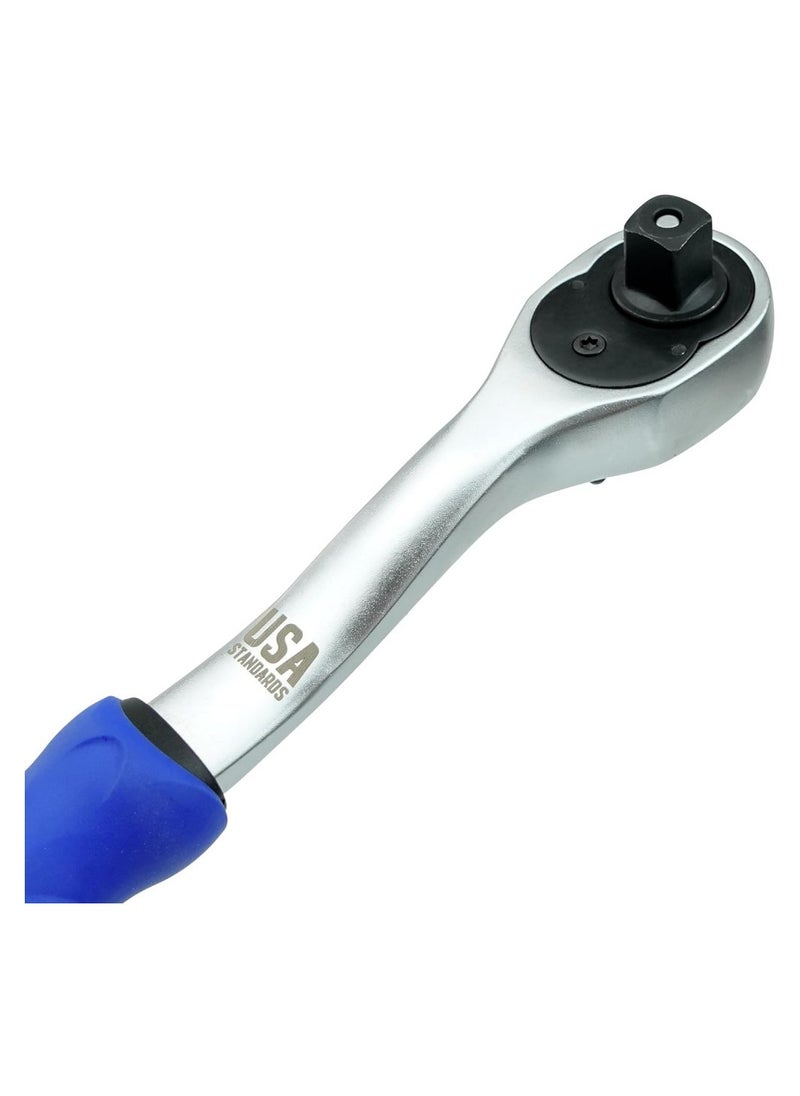 VTOOLS 1/2-Inch Drive Ratchet 72 Teeth, Quick Release Ratchet Chrome Vanadium Steel Slim Design Comfortable Grip Ideal for Automotive Mechanical and DIY Tasks  - Image 2