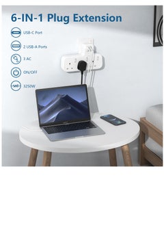 Lencent 6 IN 1 Plug Extension Adapter Surge Protector Power Strip,3 AC Outlets Sockets,3 USB Ports,13A 3250W Triple UK Plug Extender USB Charging Station for Kitchen,Home Office Accessories White  - Image 3