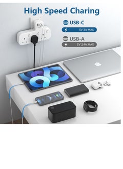 Lencent 6 IN 1 Plug Extension Adapter Surge Protector Power Strip,3 AC Outlets Sockets,3 USB Ports,13A 3250W Triple UK Plug Extender USB Charging Station for Kitchen,Home Office Accessories White  - Image 4