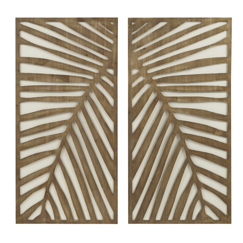 Madison Park Wall Dcor for Living Room  Birch Palms Botanical TwoTone Home Accent Modern Kitchen Dining Decoration Ready to Hang 2Piece Wood Panel Set for Bedroom 16 W x 32 H Dark Palm