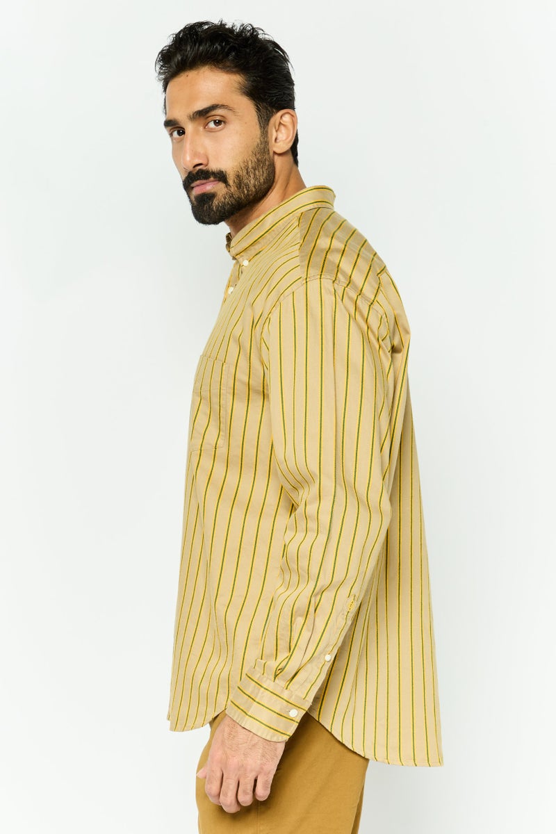 GANT Men Relaxed Fit Stripe Long Sleeves Casual Shirt, Khaki  - Image 4