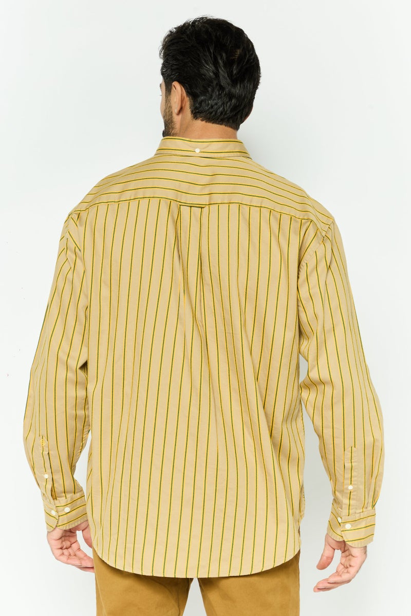 GANT Men Relaxed Fit Stripe Long Sleeves Casual Shirt, Khaki  - Image 2