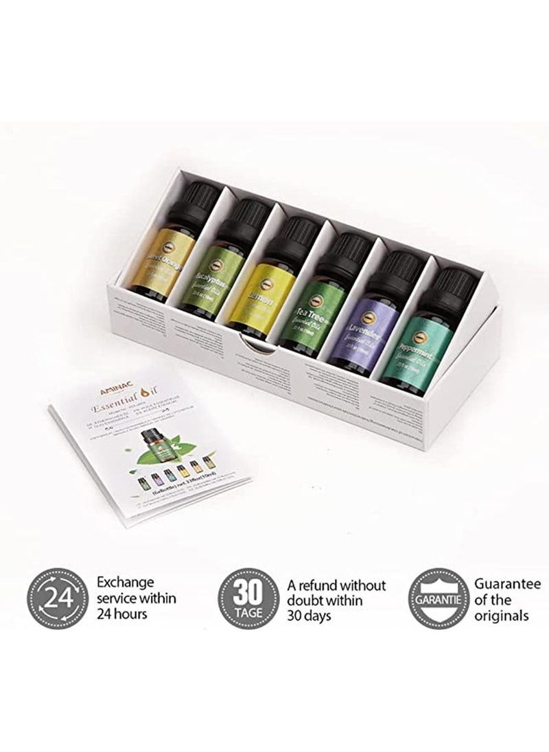 Beauenty - Oils Set for Diffuser, 6pcs x 10 mL Diffuser Oil, Lavender, Eucalyptus, Lemon, Sweet Orange, Tea Tree, Peppermint - Image 1
