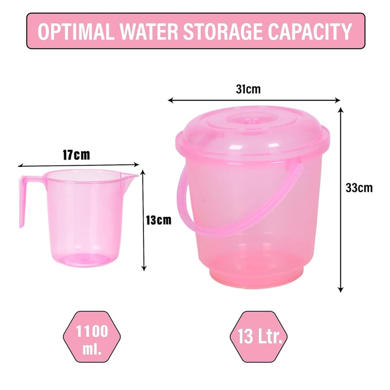 Urbane Home Urbane Home Set of 4 Bathroom Combo Set Modern Bathroom Accessories Set Bathroom Combo Set 2 Piece Bucket13 L 2 Piece Mug1100 ml Bathing Set Transparent Pink  - Image 3