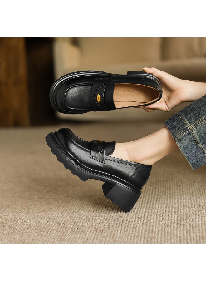 AME Retro Versatile Loafers New Slip-on Block Heel Deep Vamp Single Shoes With Woven Buckle Petite Women's Flats - Image 2