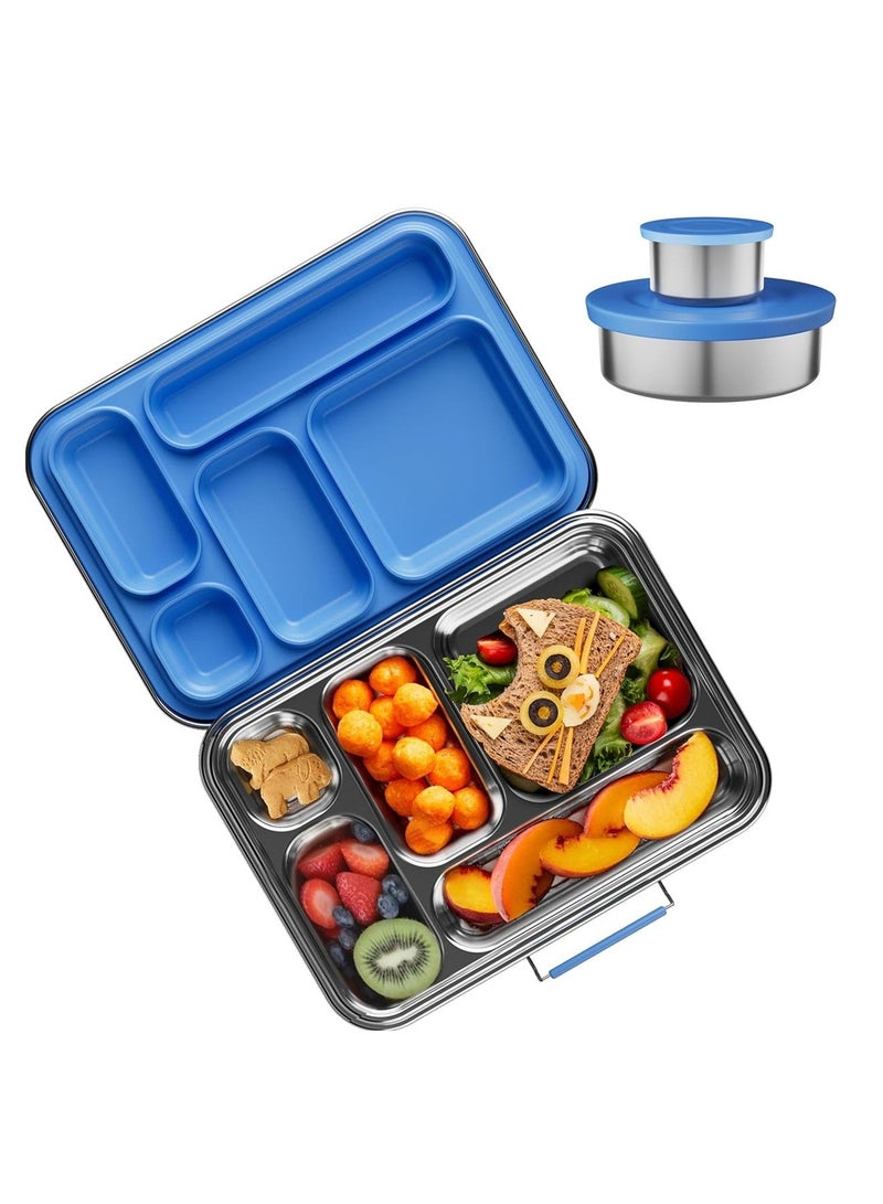 Adando Stainless Steel Bento Box: 1200ml 5 Compartment Metal Bento Lunch Box with Silicone Lid - BPA Free Leak-Proof Dishwasher Safe - 304 Stainless Steel Bento Boxs for School Office (Blue) - Image 1