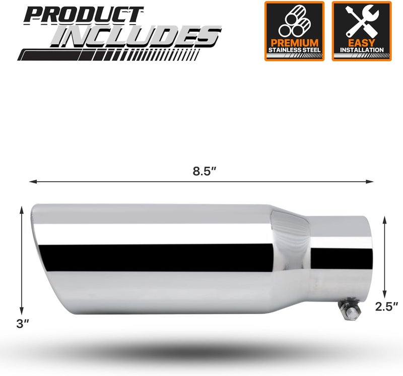 M-AUTO 2.5" Inlet and 3" Outlet Universal Muffler - Heavy Duty Stainless Steel Exhaust Muffler for Cars and Pickup Trucks - Image 3