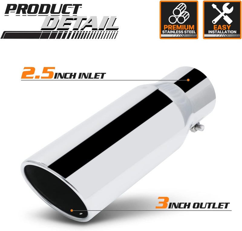 M-AUTO 2.5" Inlet and 3" Outlet Universal Muffler - Heavy Duty Stainless Steel Exhaust Muffler for Cars and Pickup Trucks - Image 2