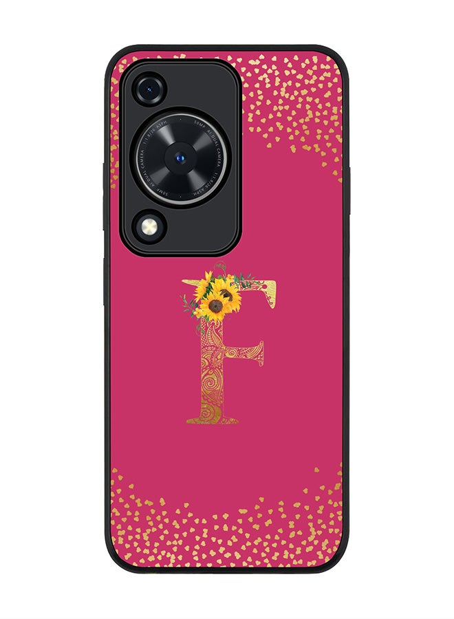 Stylizedd Rugged Black edge case for Huawei nova Y72 / Huawei Enjoy 70 4G,Slim fit Custom Monogram Initial Letter Floral Pattern Alphabet - F (Deep Pink Rose)  - Image 1