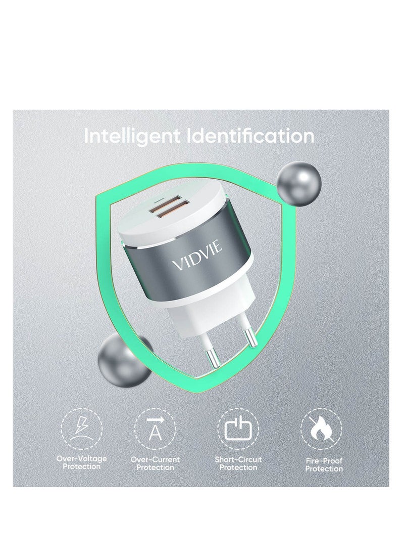 Vidvie Dual-port wall charger with fast charging technology, 12W fast and safe charging, compatible with iPhone 14/13/12 Pro Max, Samsung Galaxy S23/S22 and Android phones, compact and modern design for superior performance and reliable charging experience. - Image 4