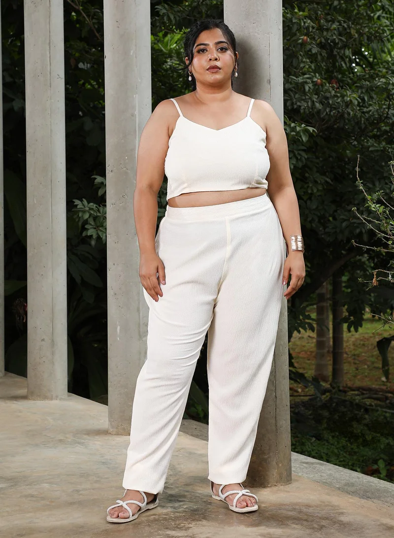 Instafab Plus Instafab Plus Women's Powder White Applique Flora Co-Ord Set For Ethnic Wear | V-Neck, Quarter Cuffed Sleeves | Floral Applique Fabric | 3 Piece Co-Ords For Evening & Party Wear