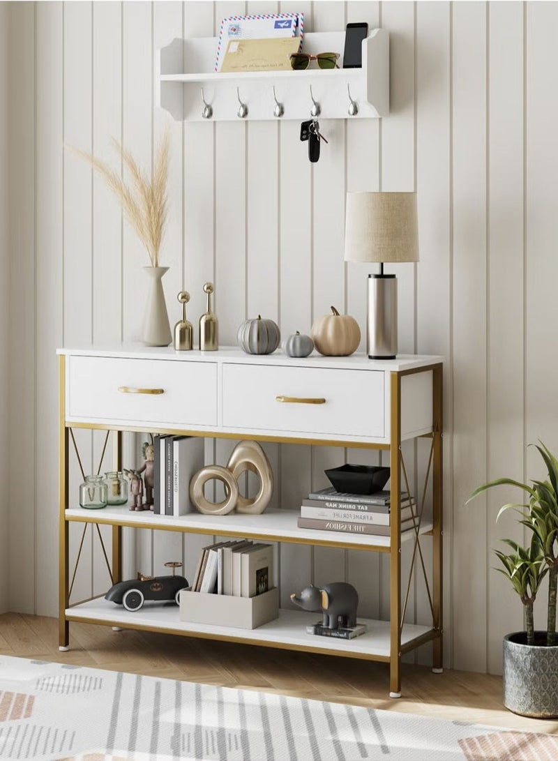 AGD Console Table with 2-Tier Storage Shelves, Sofa Table with 2 Drawers, Side Buffet Table for Entryway, Living Room, Kitchen, Foyer, Office 100*30*81cm - Image 1