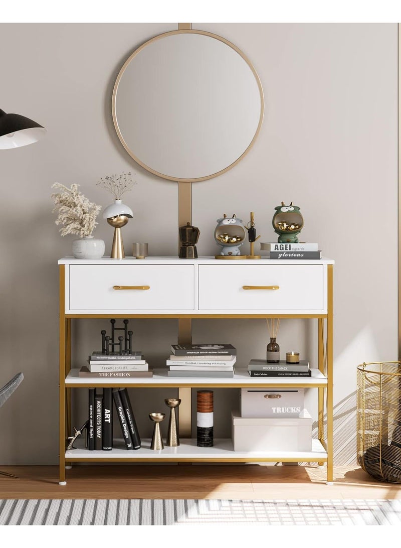 AGD Console Table with 2-Tier Storage Shelves, Sofa Table with 2 Drawers, Side Buffet Table for Entryway, Living Room, Kitchen, Foyer, Office 100*30*81cm - Image 2