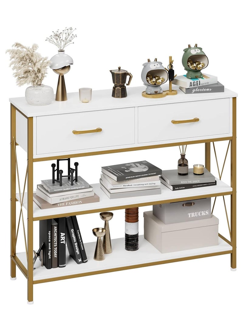 AGD Console Table with 2-Tier Storage Shelves, Sofa Table with 2 Drawers, Side Buffet Table for Entryway, Living Room, Kitchen, Foyer, Office 100*30*81cm - Image 5