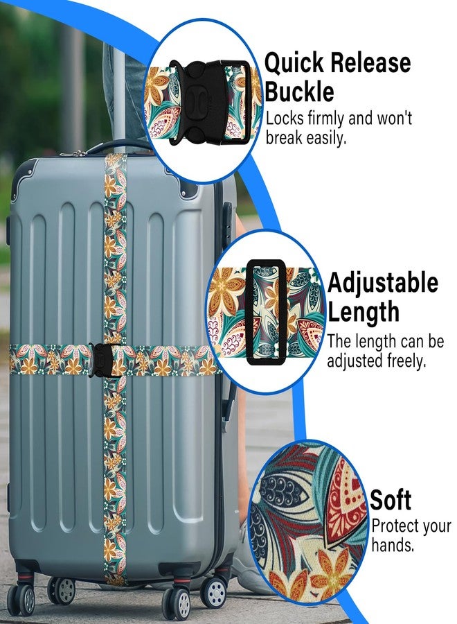 ZHOMA Luggage Straps for Suitcases, Travel Adjustable Belt with Quick Release Buckle, Heavy Duty Nylon Bag Packing Strap, Unique Bright Identifiers Business Travel Accessories (2 Pack)-Green Flowers - Image 4