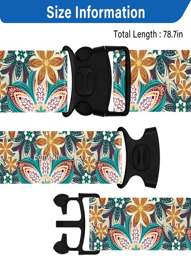 ZHOMA Luggage Straps for Suitcases, Travel Adjustable Belt with Quick Release Buckle, Heavy Duty Nylon Bag Packing Strap, Unique Bright Identifiers Business Travel Accessories (2 Pack)-Green Flowers - Image 3