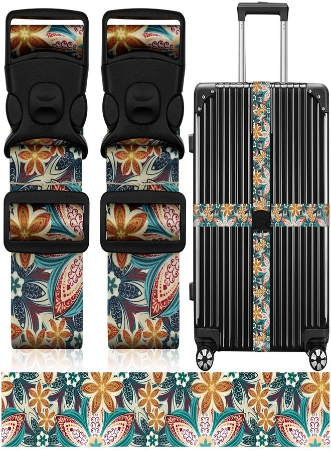 ZHOMA Luggage Straps for Suitcases, Travel Adjustable Belt with Quick Release Buckle, Heavy Duty Nylon Bag Packing Strap, Unique Bright Identifiers Business Travel Accessories (2 Pack)-Green Flowers - Image 1