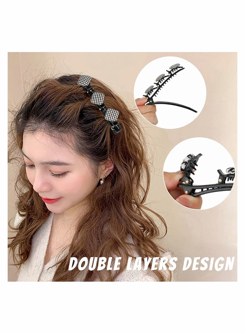 Sparkling Crystal Stone Braided Hair Clips for Women Girls Braided Hair Clip with 3 Small Clips Multi Clip Hair Barrettes Triple Hair Clips with Rhinestones for Sectioning Styling 4 Pcs - Image 2